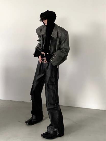 【23s November.】Tie-dye American Vintage Leather Jacket-IYAMIUIO