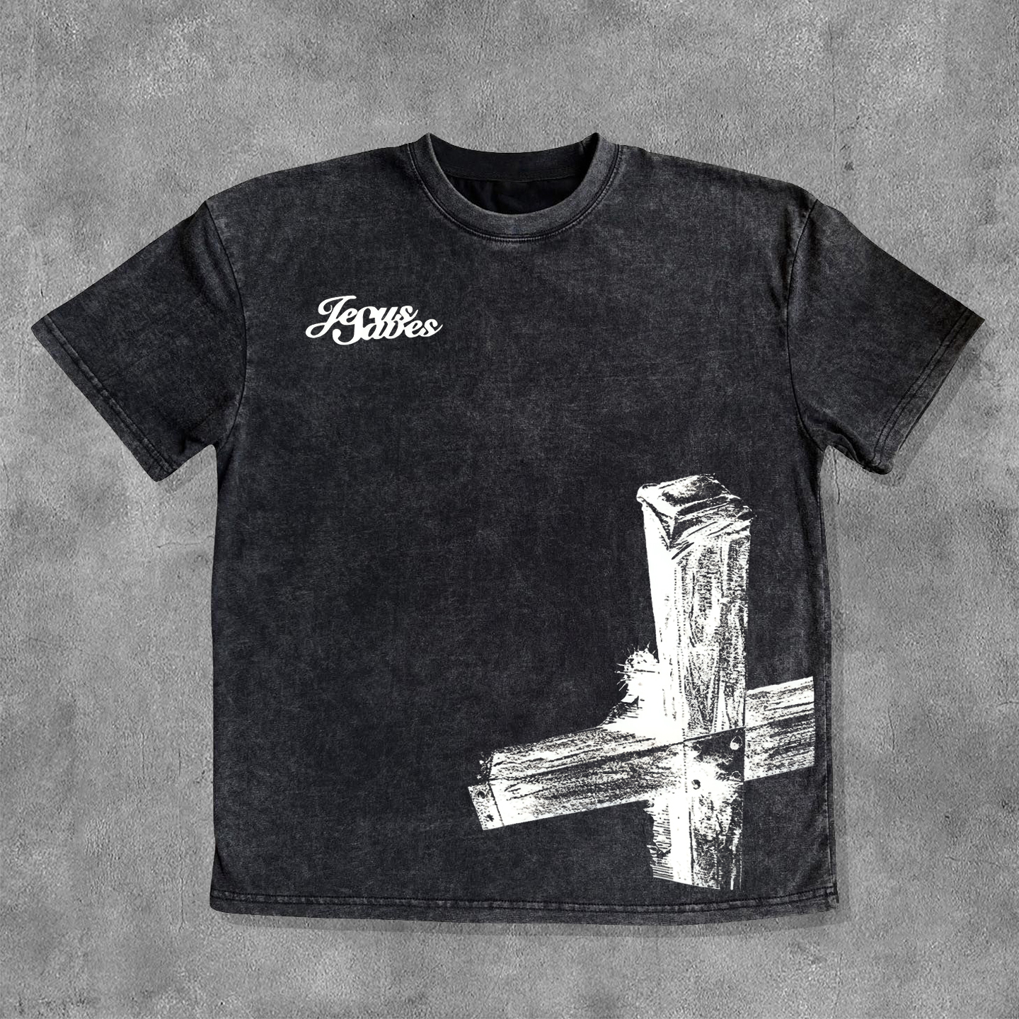 Cross Washed Distressed Short Sleeve T-Shirt-IYAMIUIO