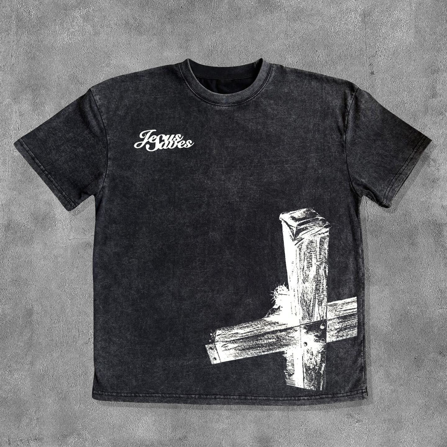 Cross Washed Distressed Short Sleeve T-Shirt-IYAMIUIO