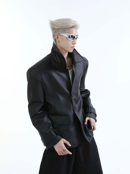 【24s Aug.】Oversized Solid Leather Jacket-IYAMIUIO