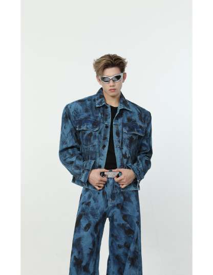 【24s Aug.】Spotted Shoulder Pad Loose Straight Denim Set-IYAMIUIO