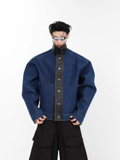 Reversible Leather Denim Jacket-IYAMIUIO