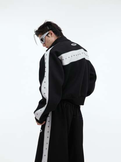 【24s Oct.】Metal Rivet Casual Silhouette Short Hoodie + Casual Pants-IYAMIUIO