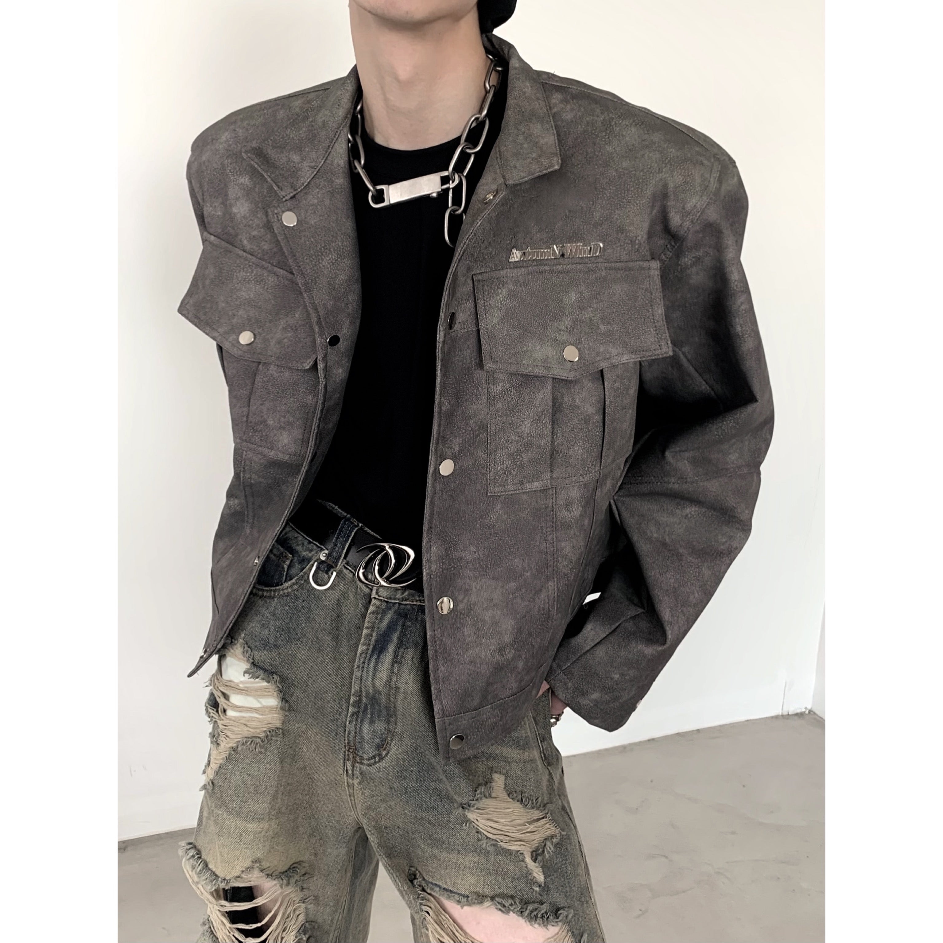 【24s March.】American High Street Short Leather Jacket-IYAMIUIO