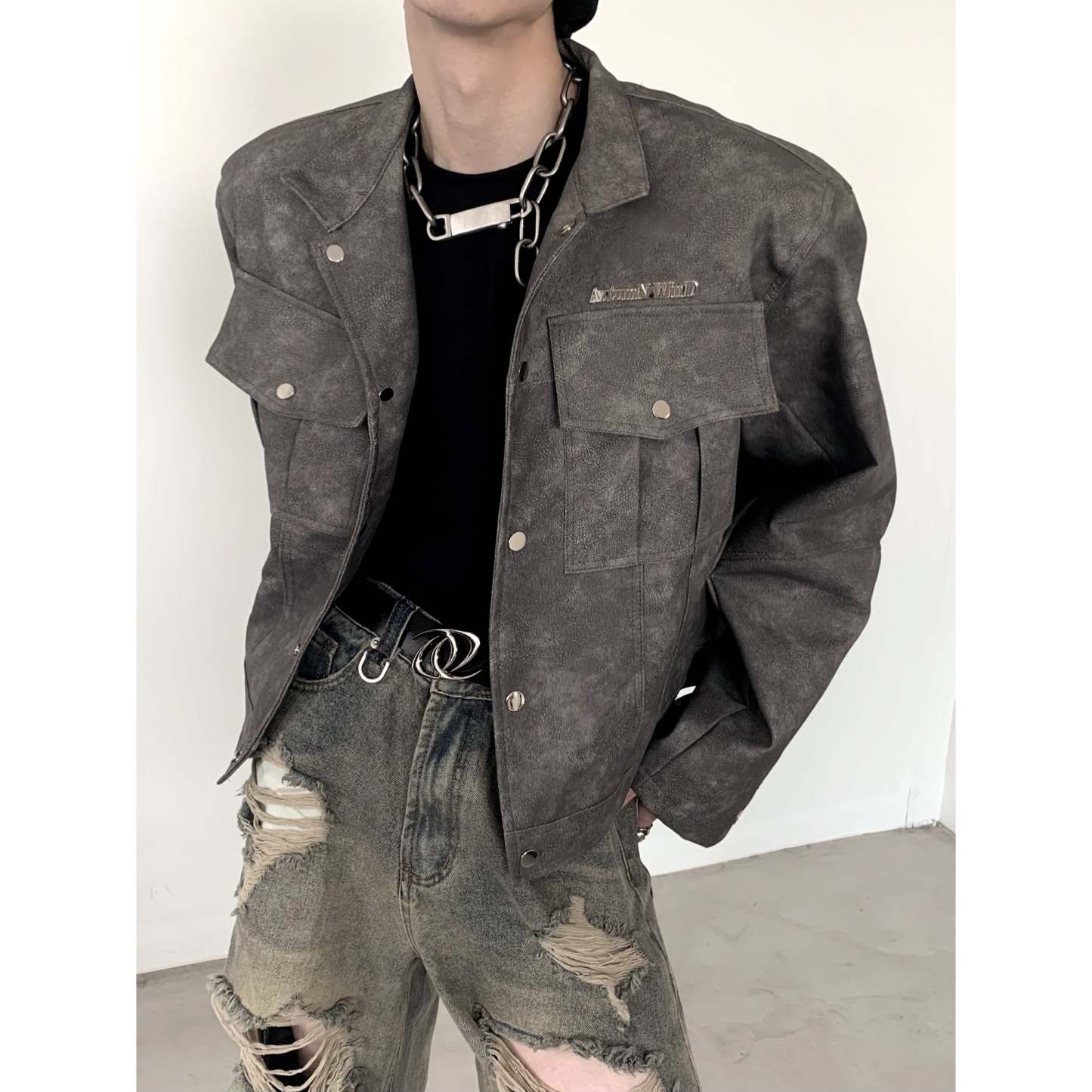 【24s March.】American High Street Short Leather Jacket-IYAMIUIO