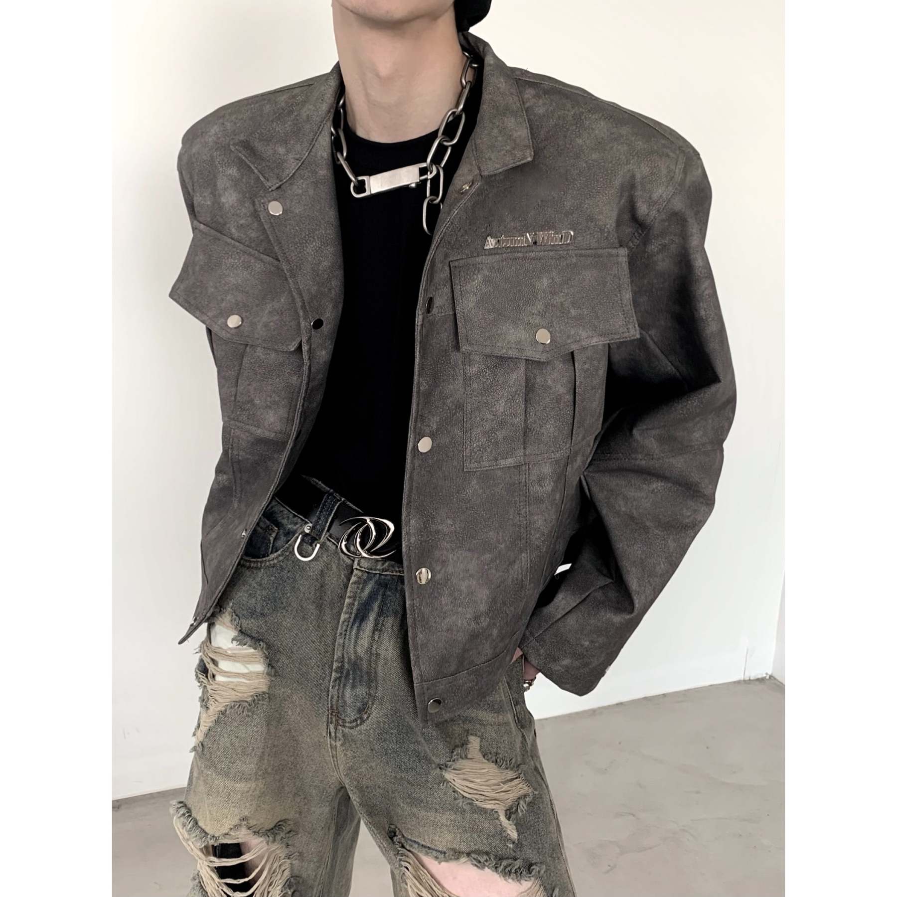 【24s March.】American High Street Short Leather Jacket-IYAMIUIO