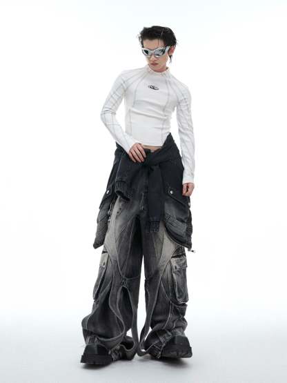 【24s Oct.】Topstitched Metallic Trim Slim-fit Turtleneck Top-IYAMIUIO