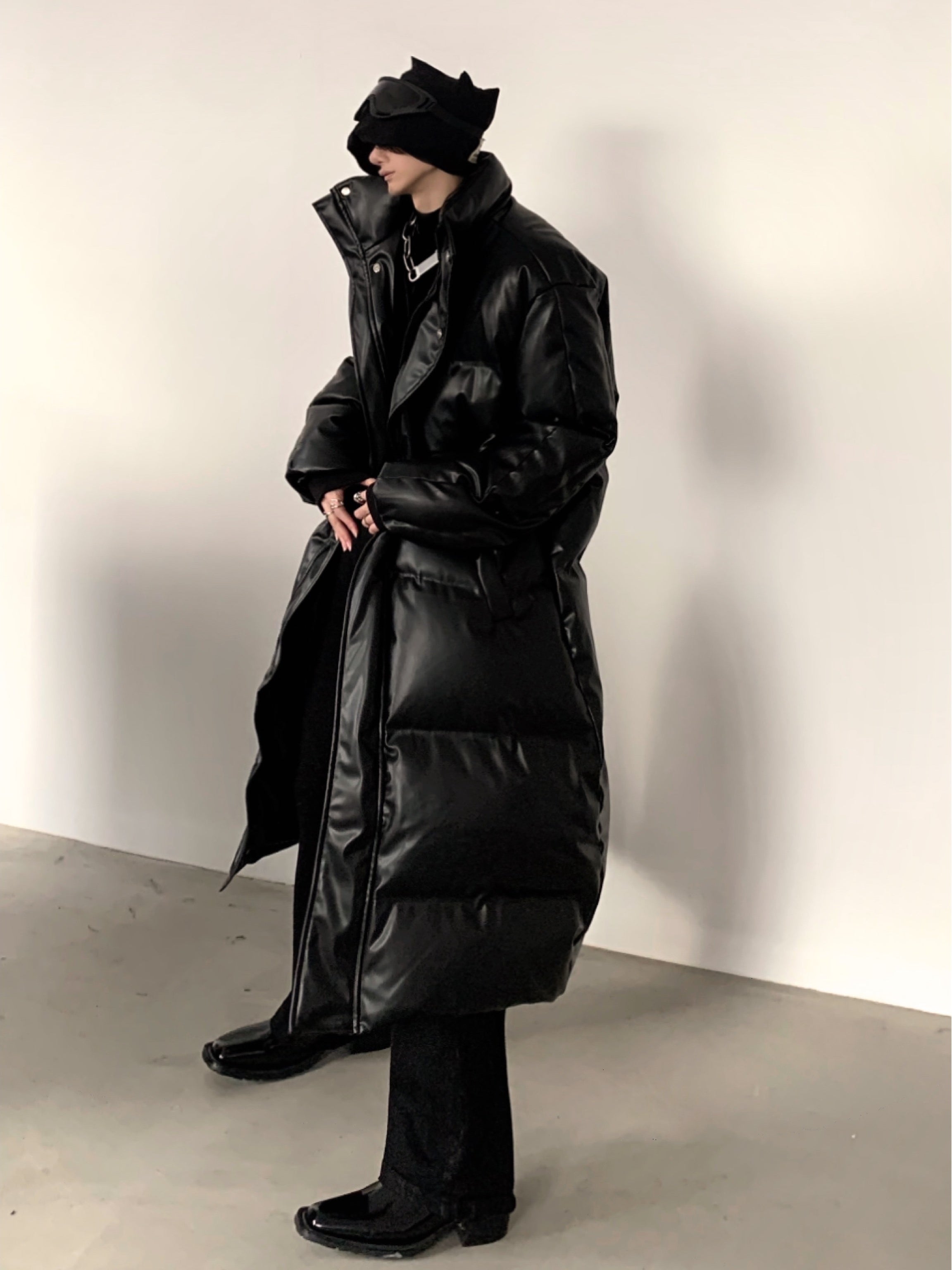 【23s December.】PU Leather Black Mid-length Coat-IYAMIUIO