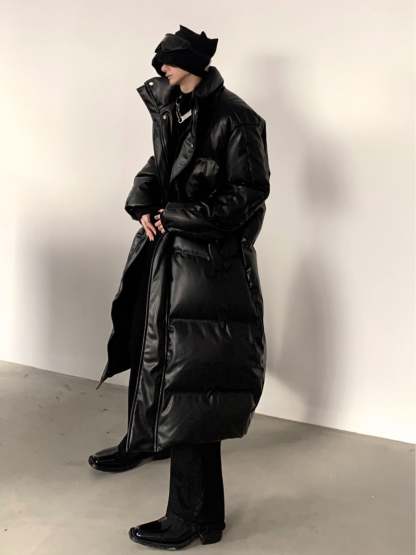 【23s December.】PU Leather Black Mid-length Coat-IYAMIUIO