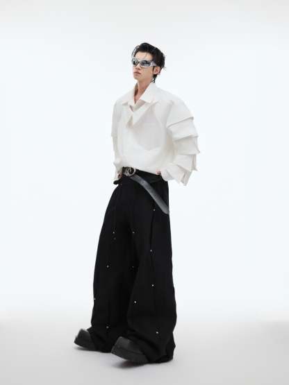 【24s Sep.】Shoulder-Pad Pleated Shirt-IYAMIUIO