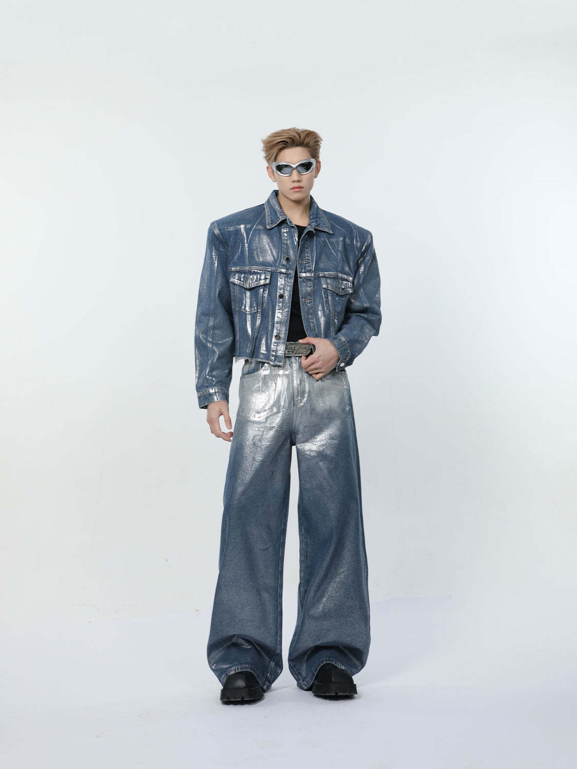 【24s March.】Liquid Washed Distressed Denim Suit-IYAMIUIO