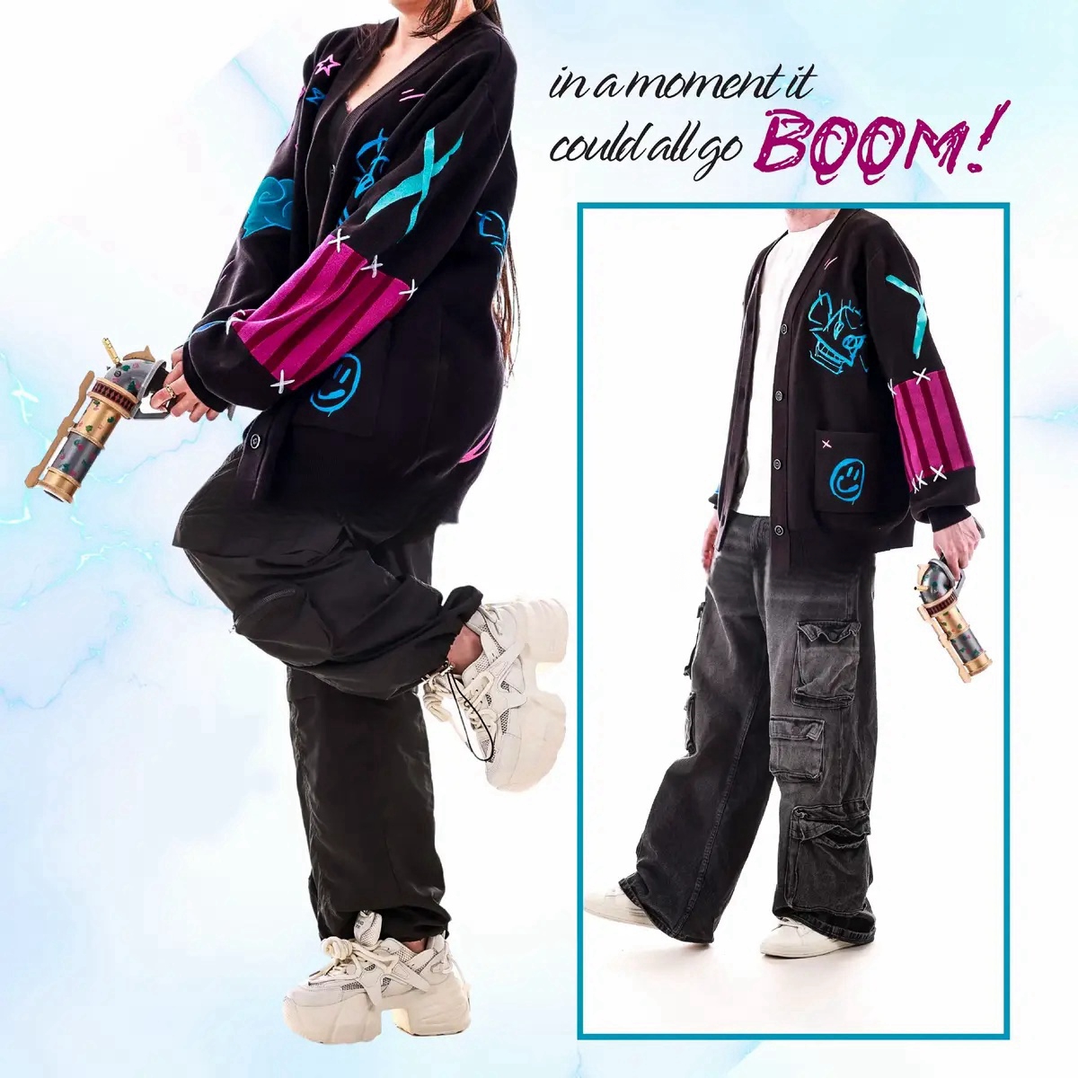 JINX Blue Chaos Cardigan-IYAMIUIO