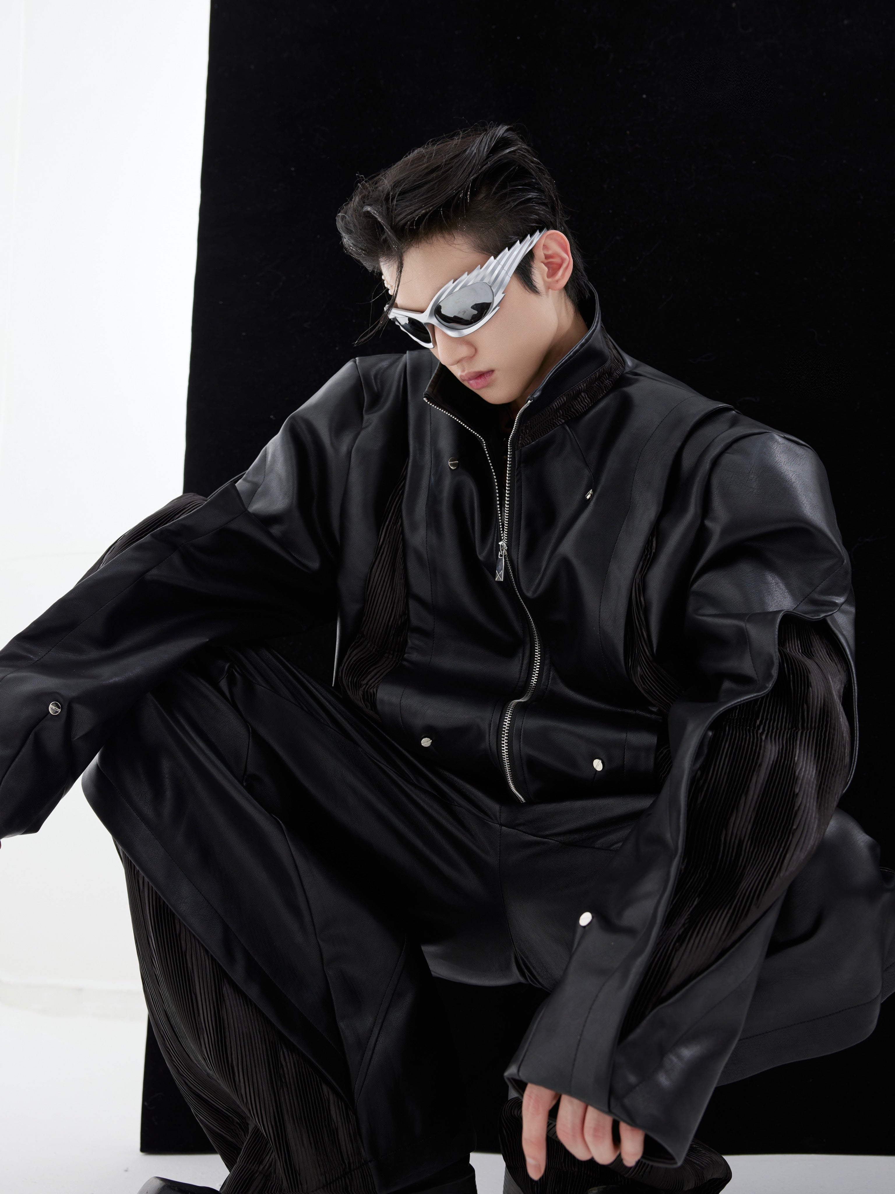【24s February.】Deconstructed Motorcycle PU Leather Jacket-IYAMIUIO