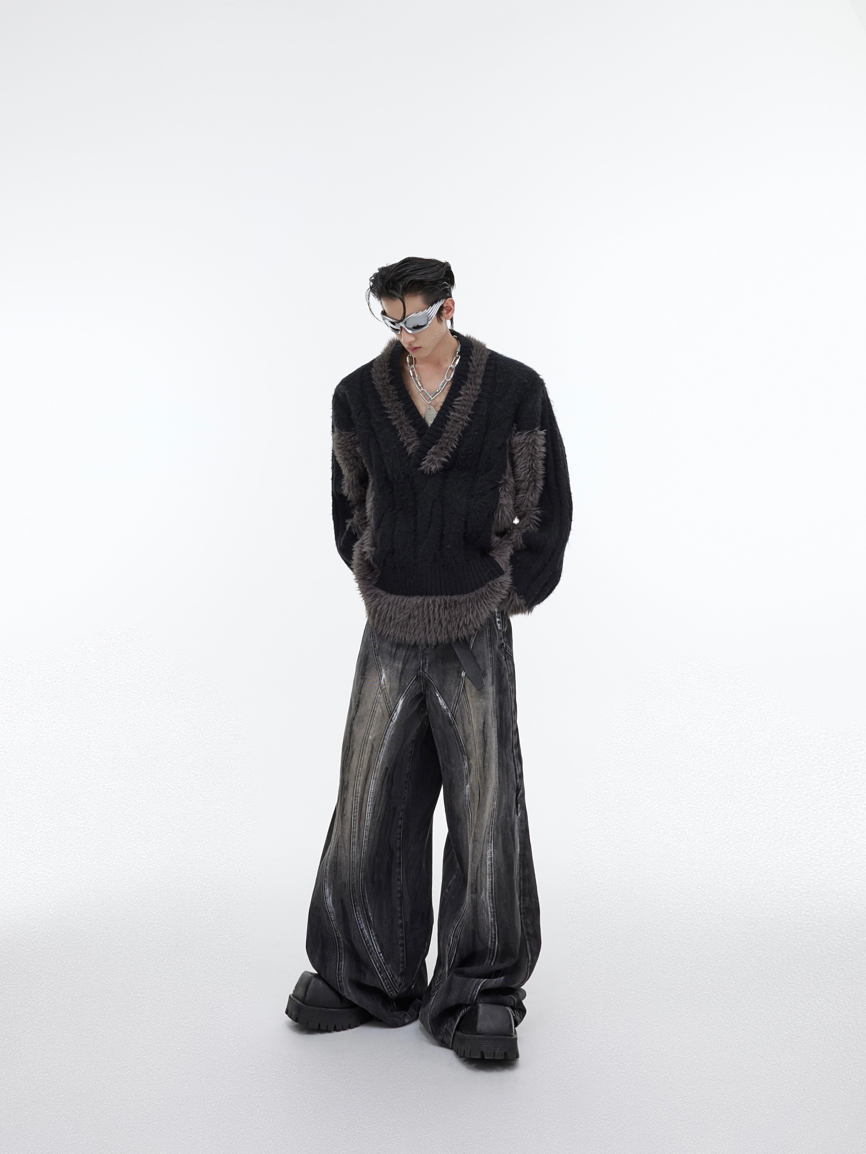 【23s September.】Plush V-neck Loose Sweater-IYAMIUIO