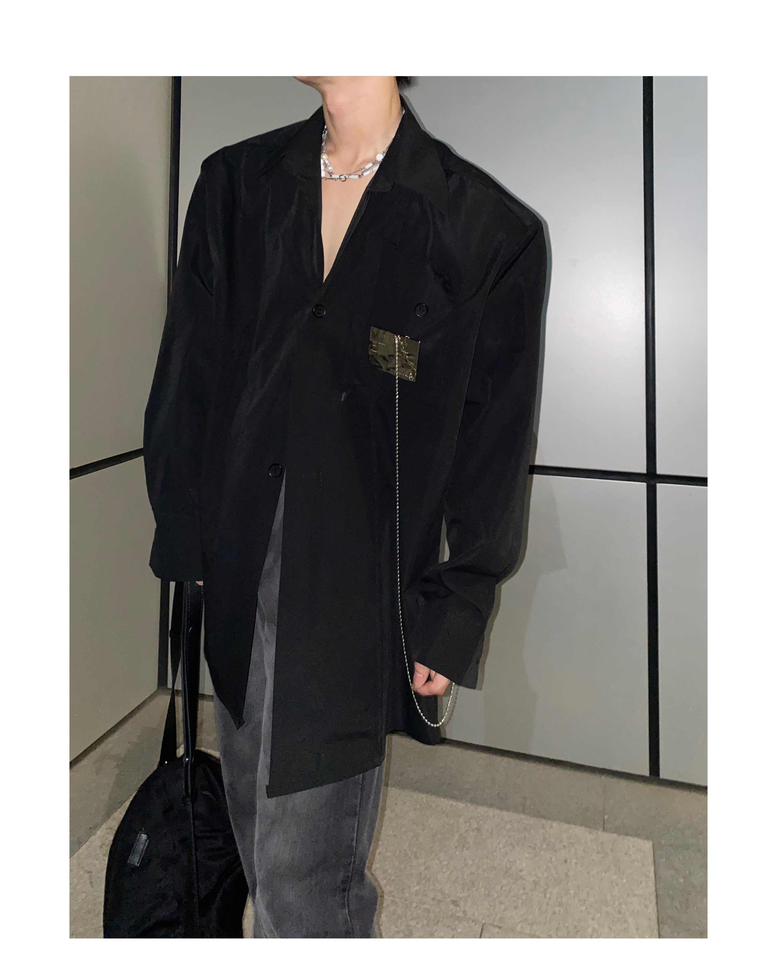 Men's Fashionable Long Sleeve White Shirt-IYAMIUIO