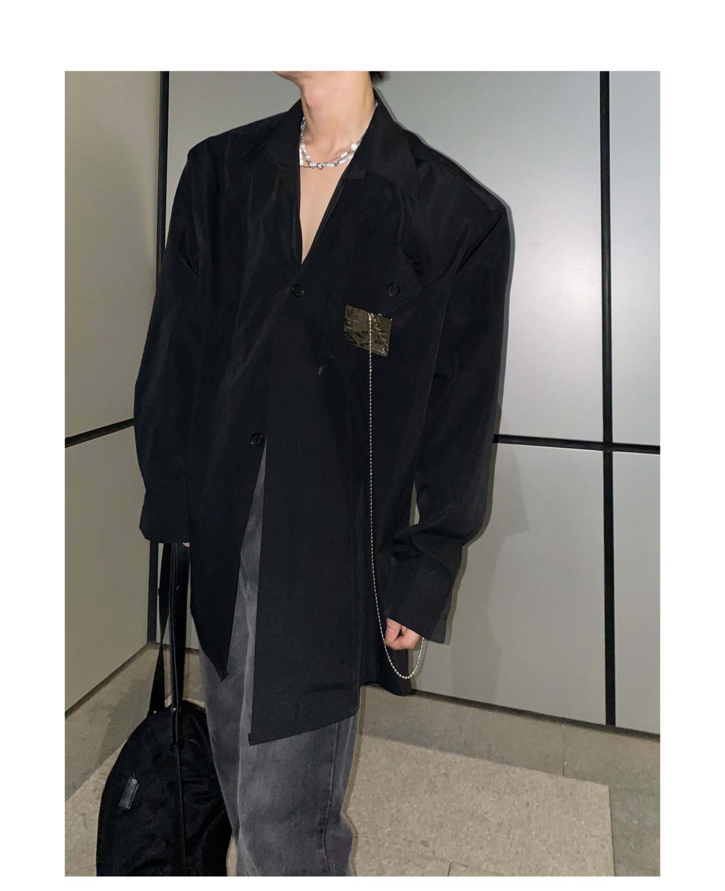 Men's Fashionable Long Sleeve White Shirt-IYAMIUIO