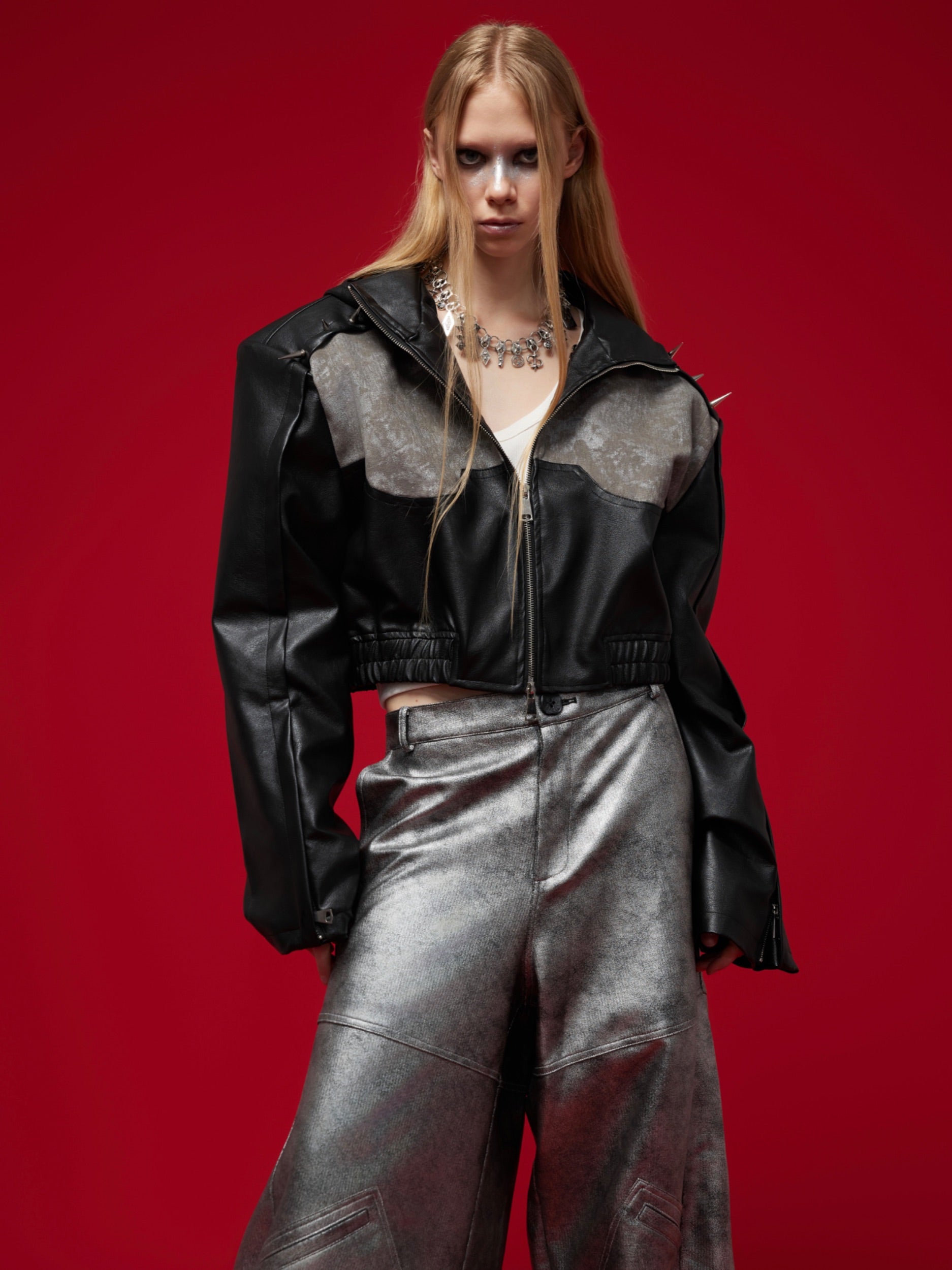 【24s Sep.】Rivets Tighten the Line Punk Short PU Coat-IYAMIUIO