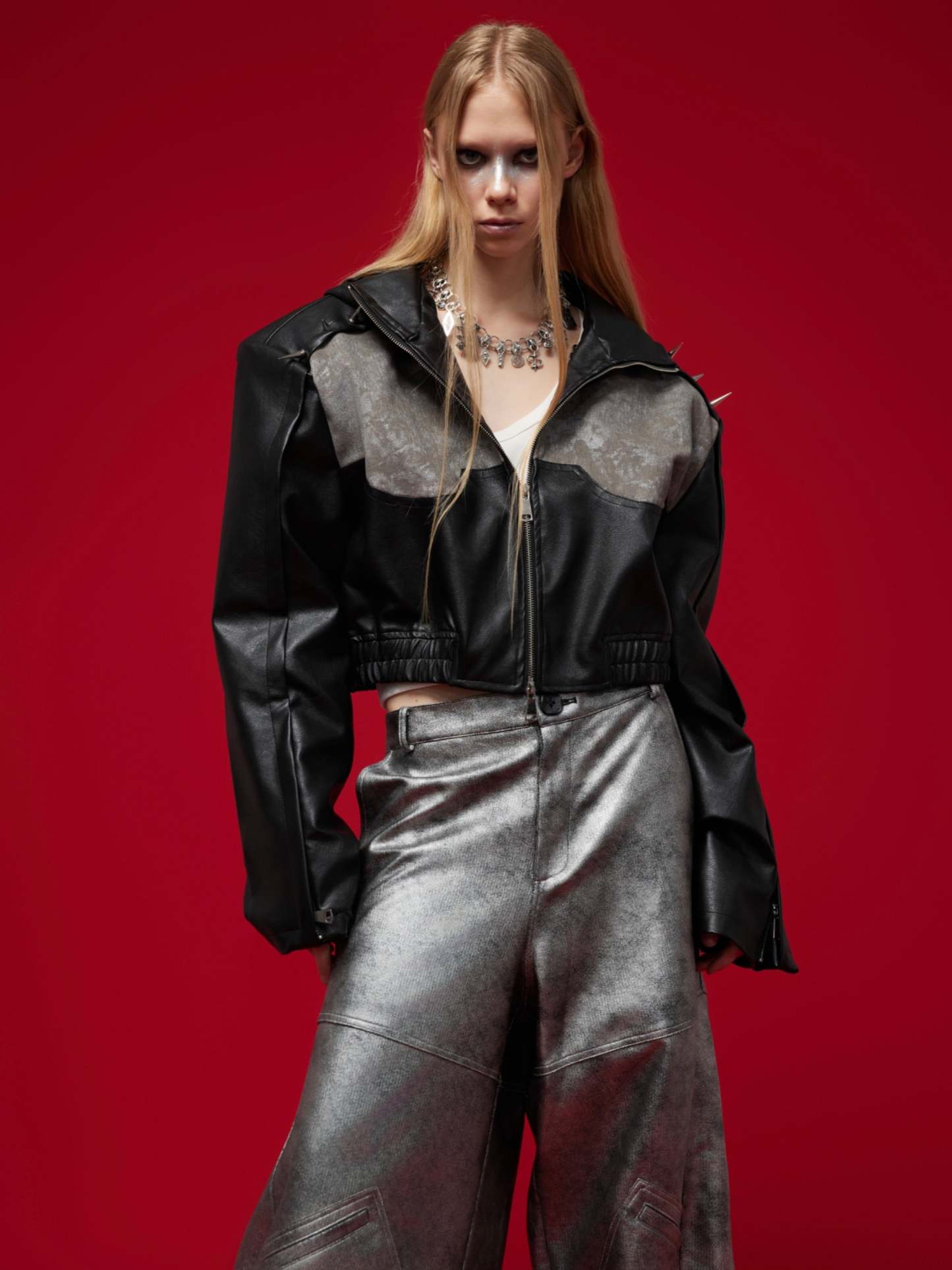 【24s Sep.】Rivets Tighten the Line Punk Short PU Coat-IYAMIUIO