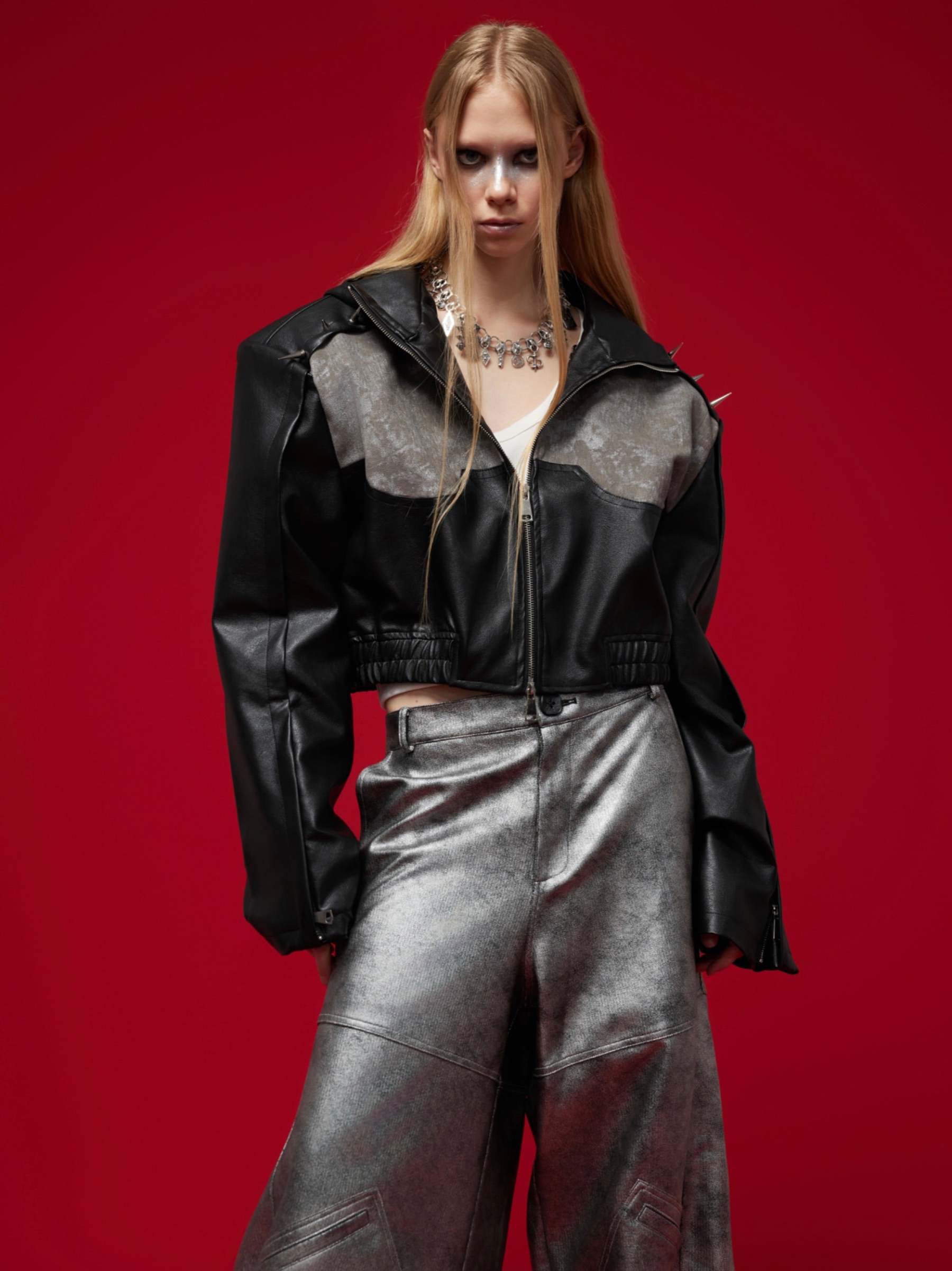 【24s Sep.】Rivets Tighten the Line Punk Short PU Coat-IYAMIUIO