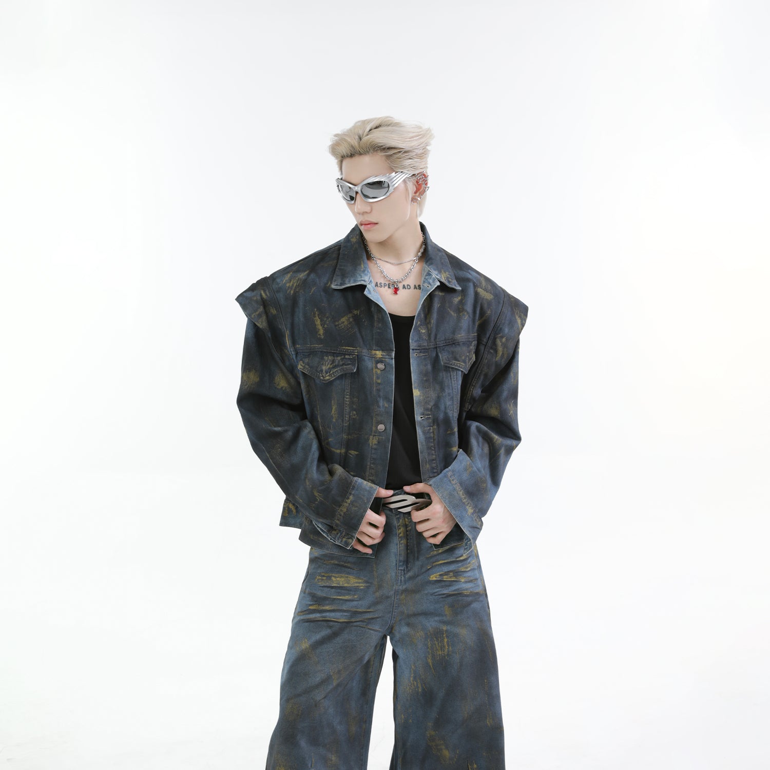 【24s Oct.】Heavy Paint Fashionable Denim Jacket + Jeans-IYAMIUIO
