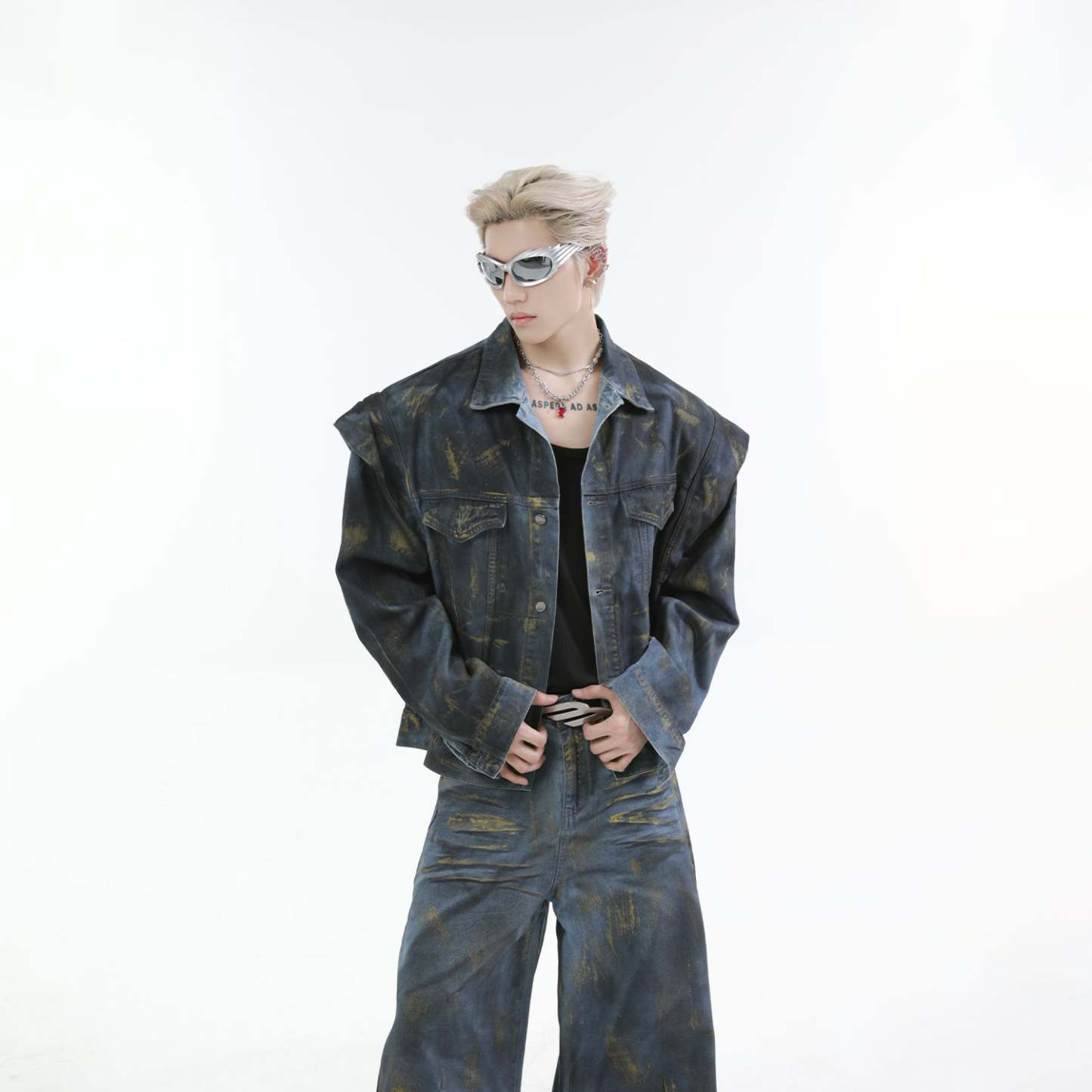 【24s Oct.】Heavy Paint Fashionable Denim Jacket + Jeans-IYAMIUIO