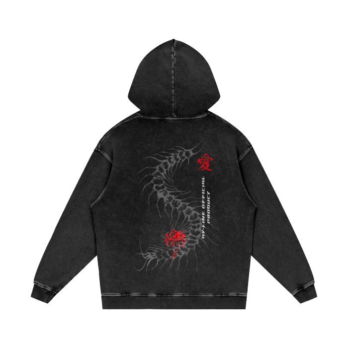 Centipede Streetwear Hoodie Black Washed-IYAMIUIO