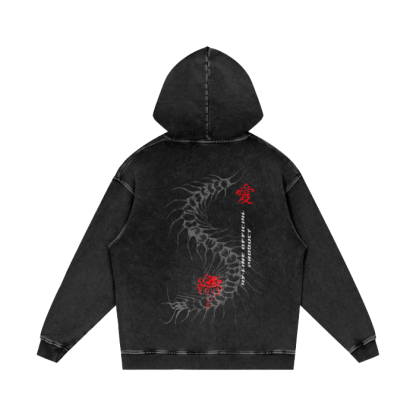 Centipede Streetwear Hoodie Black Washed-IYAMIUIO