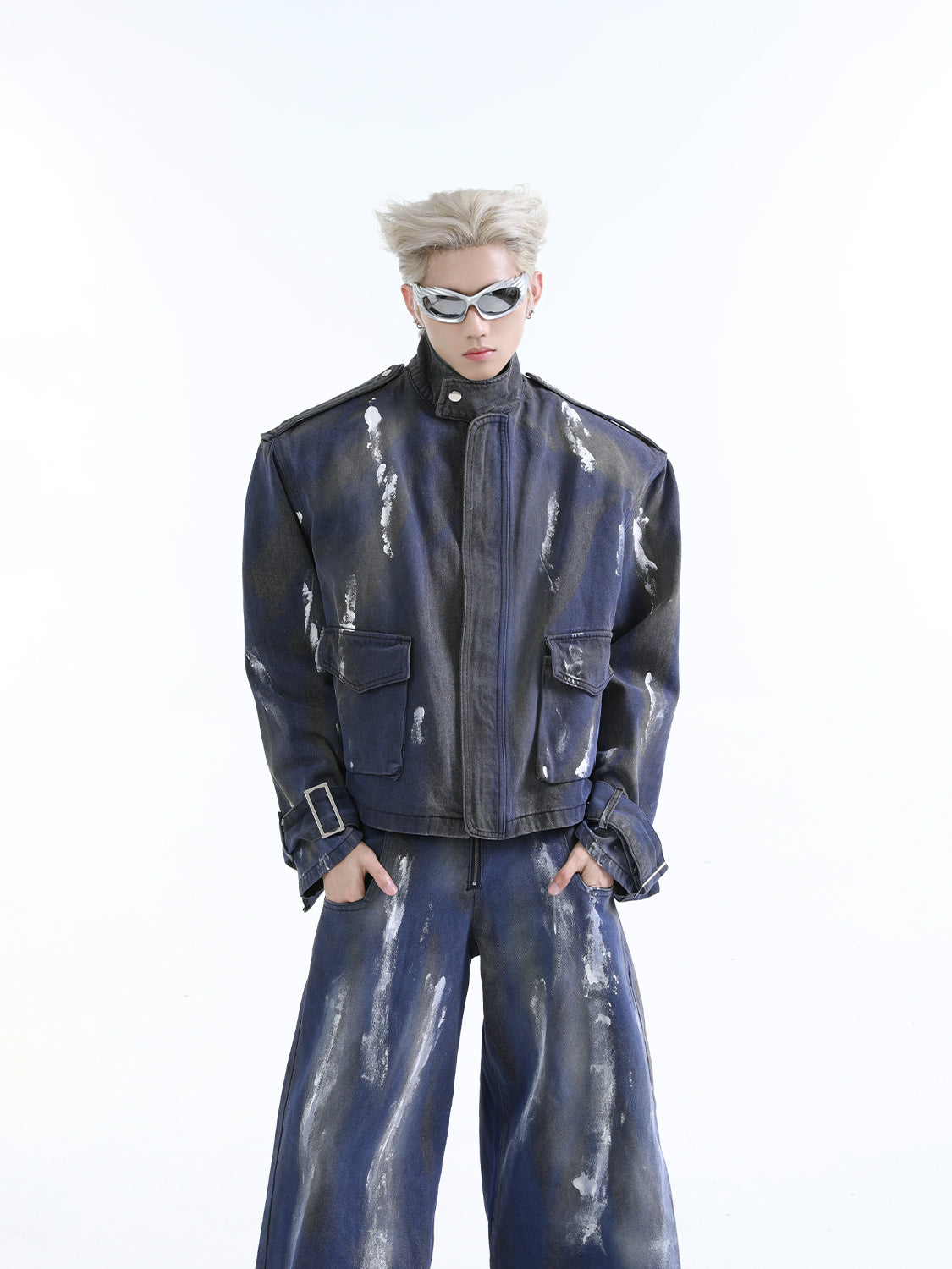 【24s Aug.】Distressed Dirty Dyed Painted Jacket Jeans Shorts Suit-IYAMIUIO