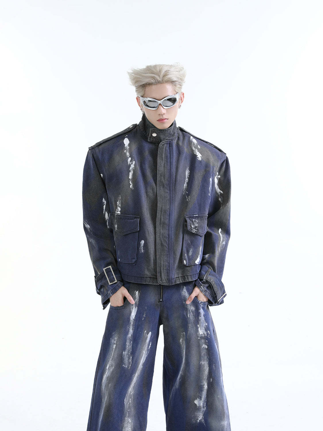 【24s Aug.】Distressed Dirty Dyed Painted Jacket Jeans Shorts Suit-IYAMIUIO