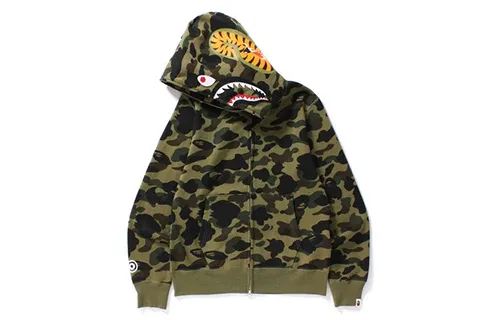 A Bathing Ape Camo Shark Full Zip Hoodie 'Olive Green' 1E80-115-022