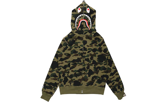 A Bathing Ape Camo Shark Full Zip Hoodie 'Olive Green' 1E80-115-022