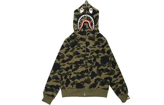 A Bathing Ape Camo Shark Full Zip Hoodie 'Olive Green' 1E80-115-022