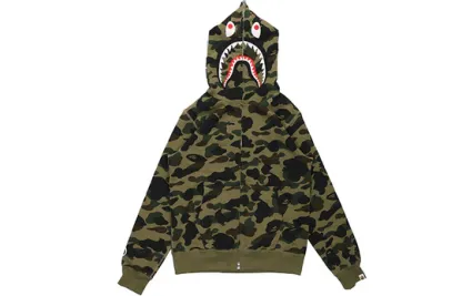 A Bathing Ape Camo Shark Full Zip Hoodie 'Olive Green' 1E80-115-022