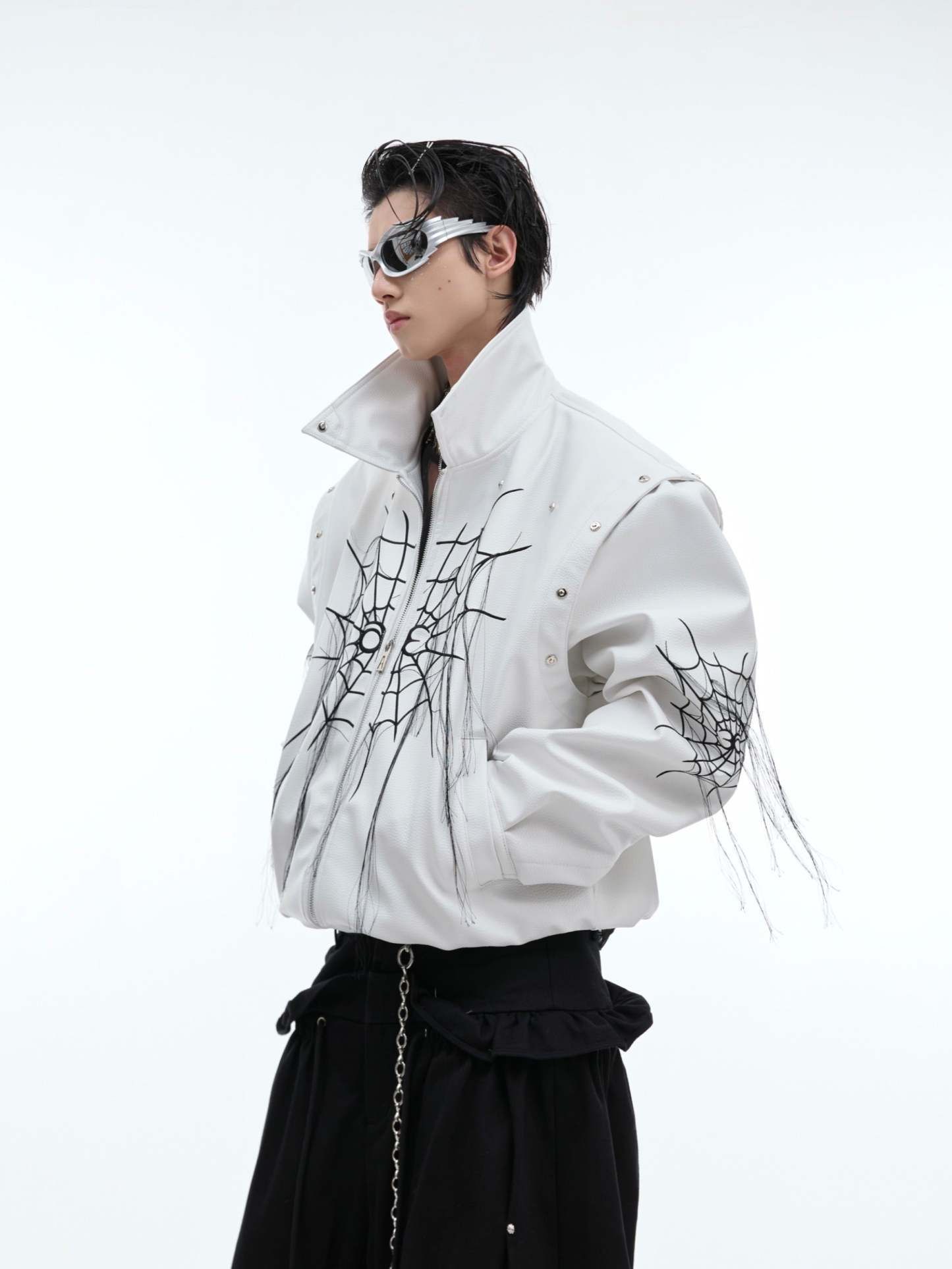 【24s Sep.】Spiderweb Metal Studded Tassel Leather Jacket-IYAMIUIO