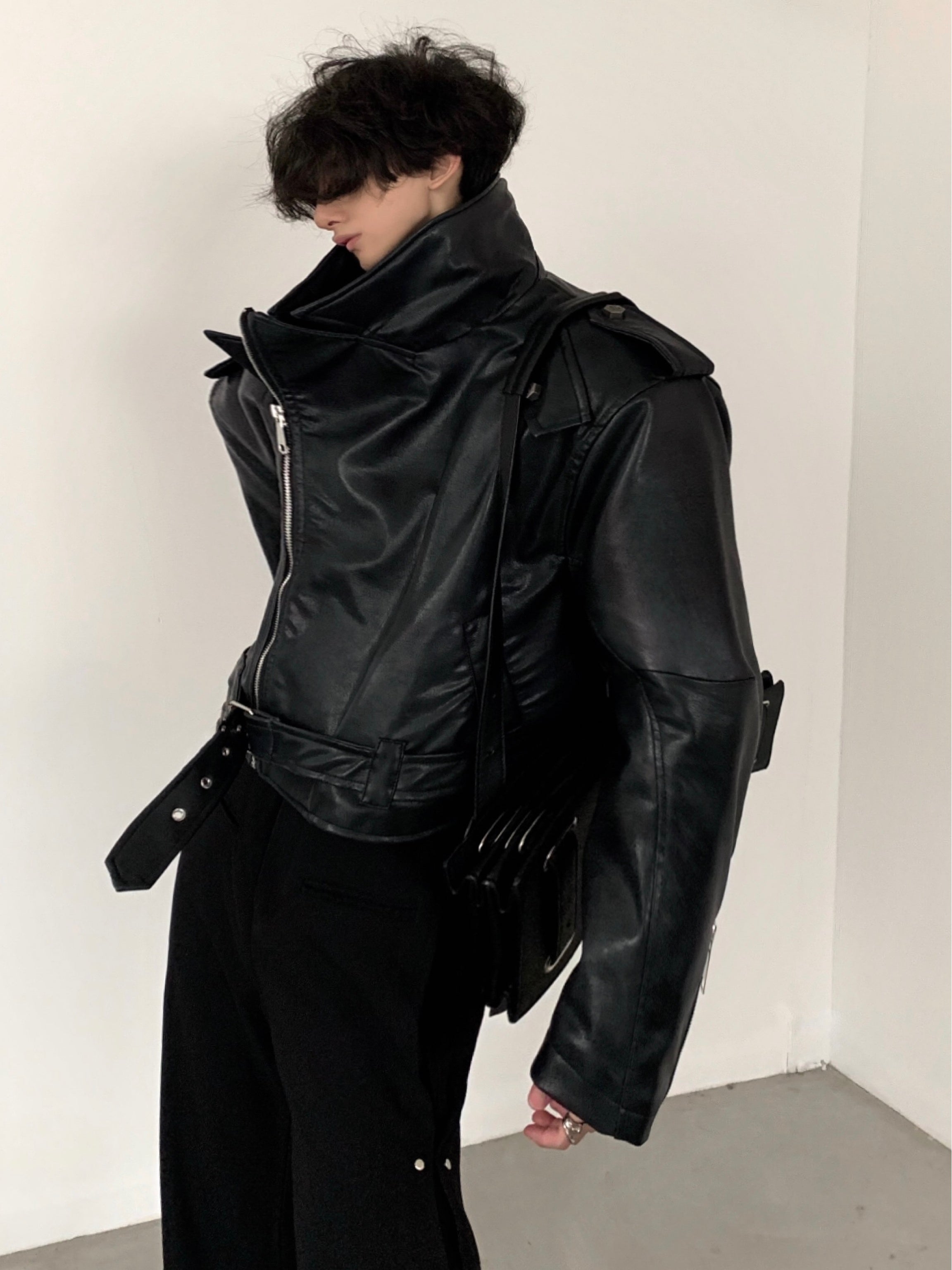 【23s November.】Motorcycle Silhouette Short Leather Jacket-IYAMIUIO