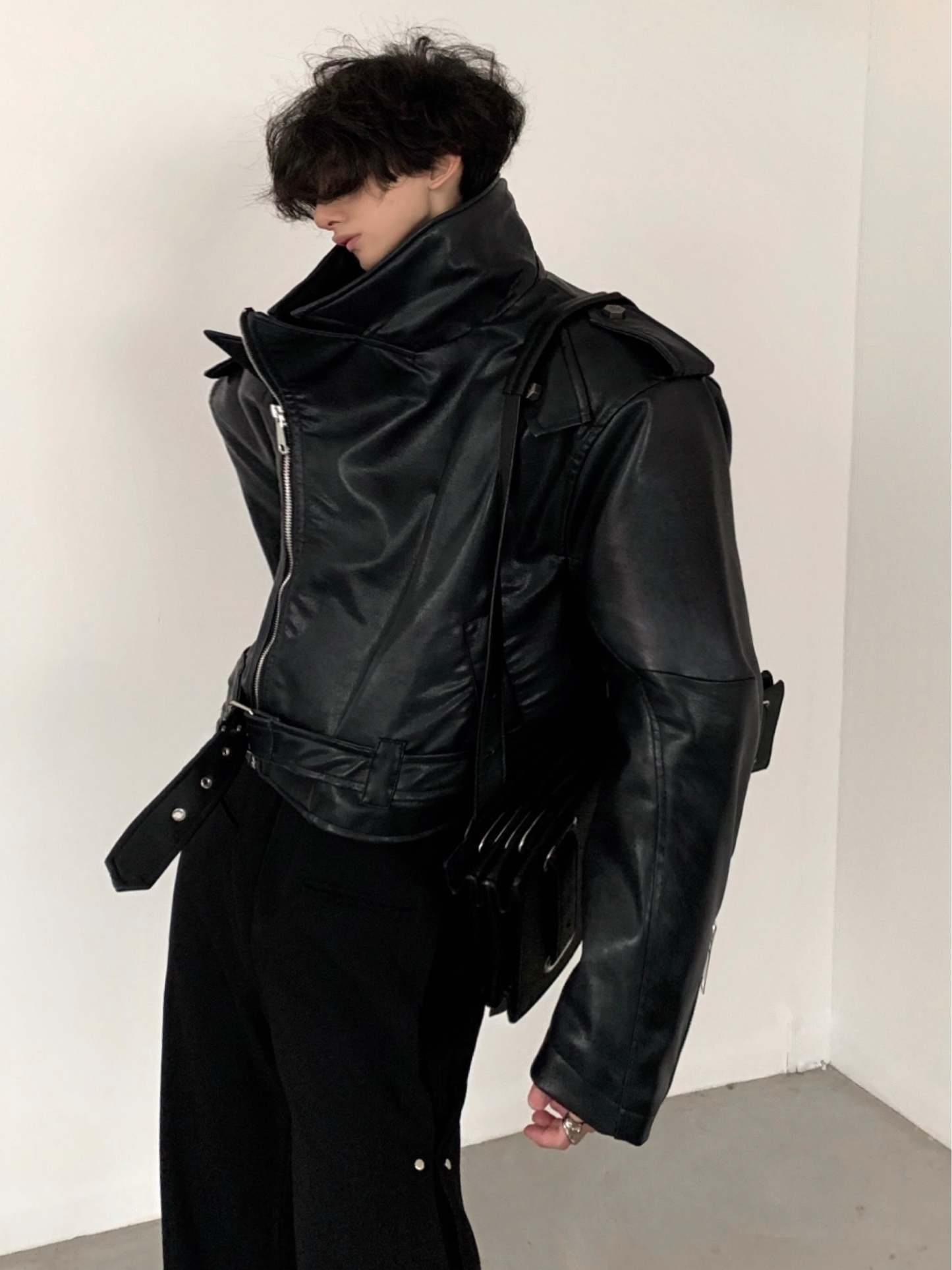 【23s November.】Motorcycle Silhouette Short Leather Jacket-IYAMIUIO