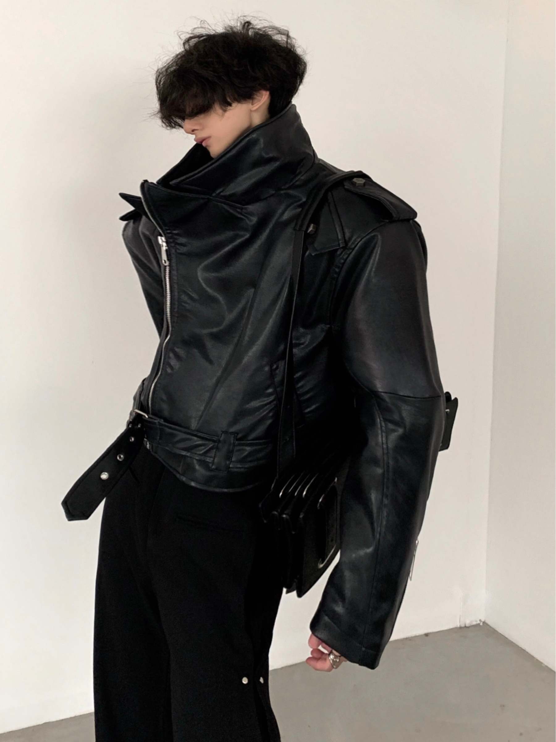 【23s November.】Motorcycle Silhouette Short Leather Jacket-IYAMIUIO