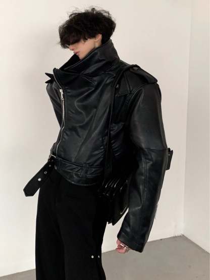 【23s November.】Motorcycle Silhouette Short Leather Jacket-IYAMIUIO