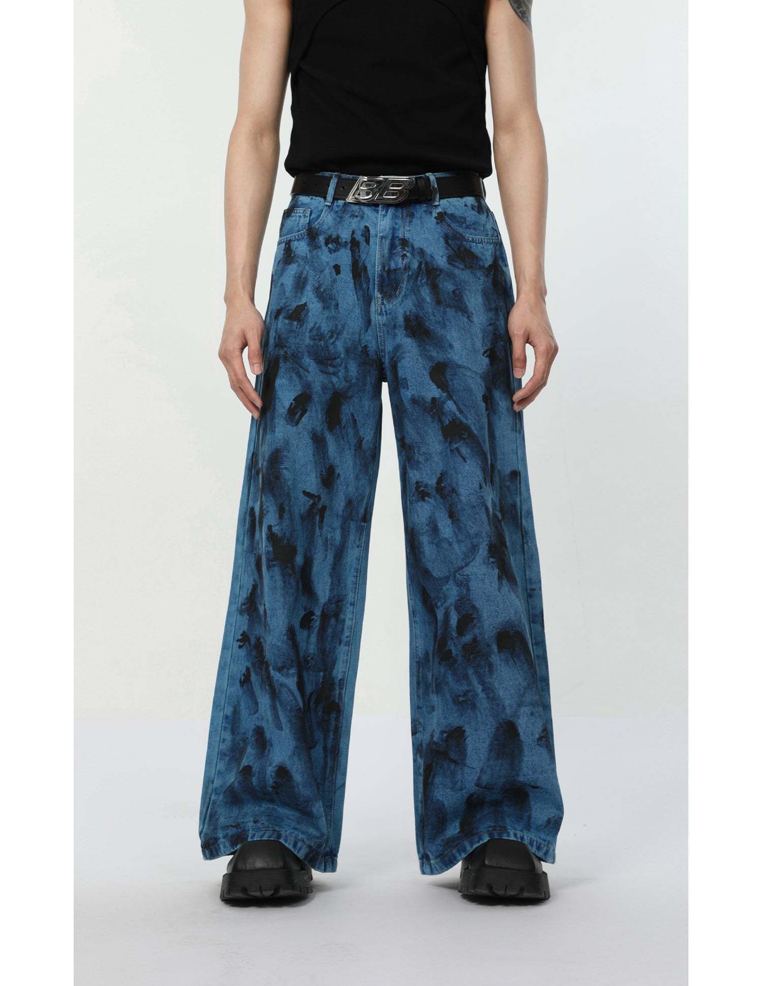 【24s Aug.】Spotted Shoulder Pad Loose Straight Denim Set-IYAMIUIO