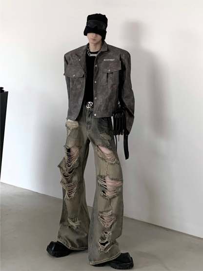 【24s March.】American High Street Short Leather Jacket-IYAMIUIO