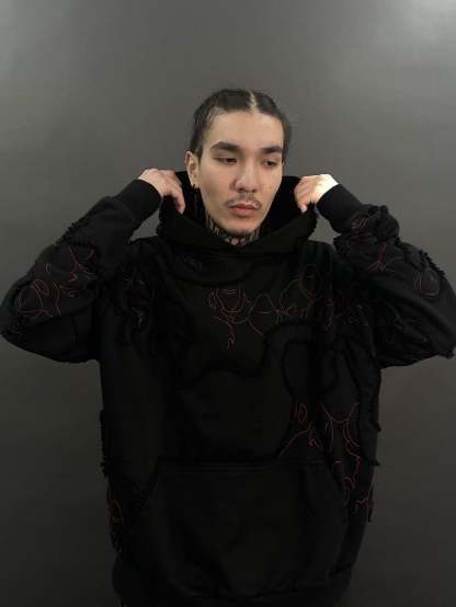 "LEVEL UP" Hoodie Black-IYAMIUIO