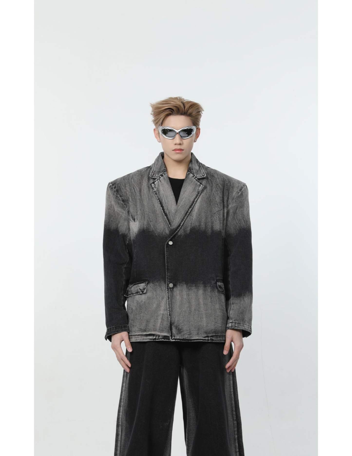 【24s March.】Black and Gray Gradient Distressed Denim Suit-IYAMIUIO