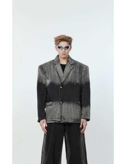 【24s March.】Black and Gray Gradient Distressed Denim Suit-IYAMIUIO