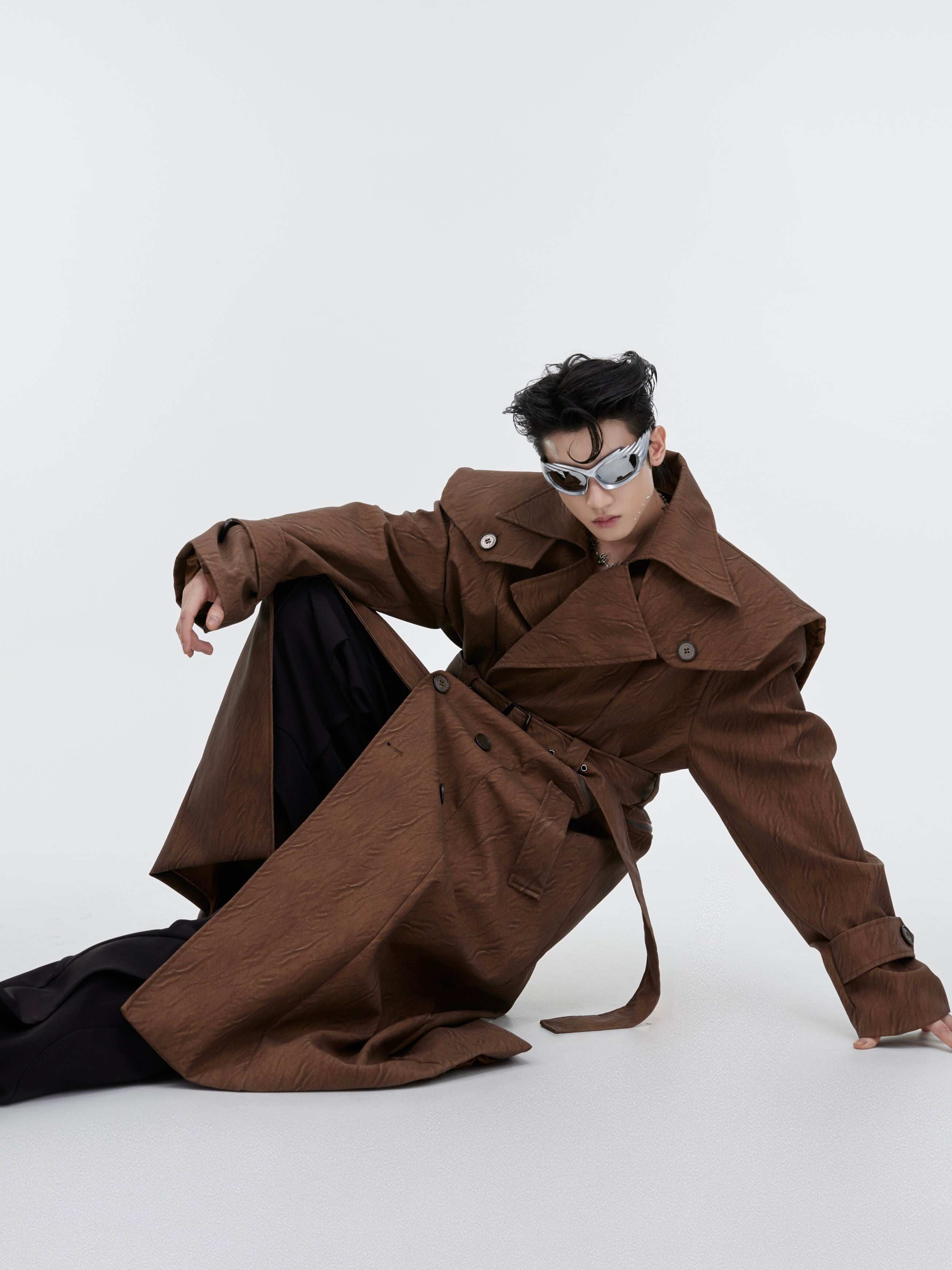 【23s September.】Crackled Textured Detachable Jacket Trench Coat-IYAMIUIO