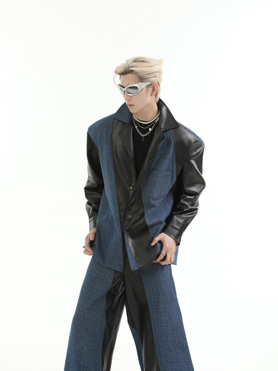 【24s Aug.】PU Leather Patchwork Jacket Set-IYAMIUIO