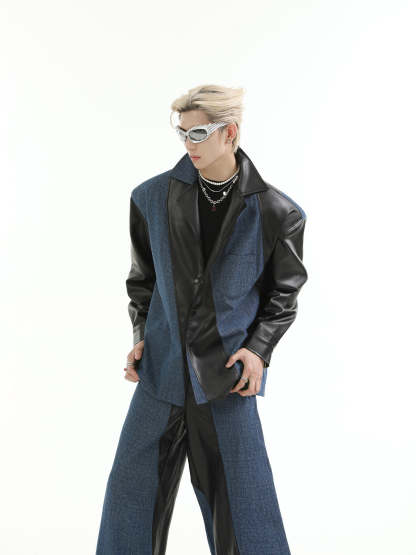 【24s Aug.】PU Leather Patchwork Jacket Set-IYAMIUIO