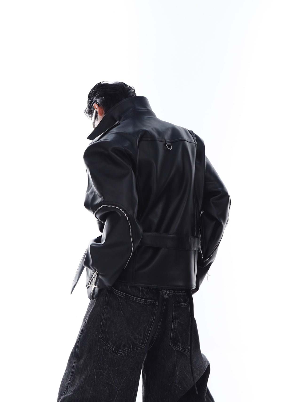 【23s Feb.】Zipped Surround PU Leather Jacket-IYAMIUIO