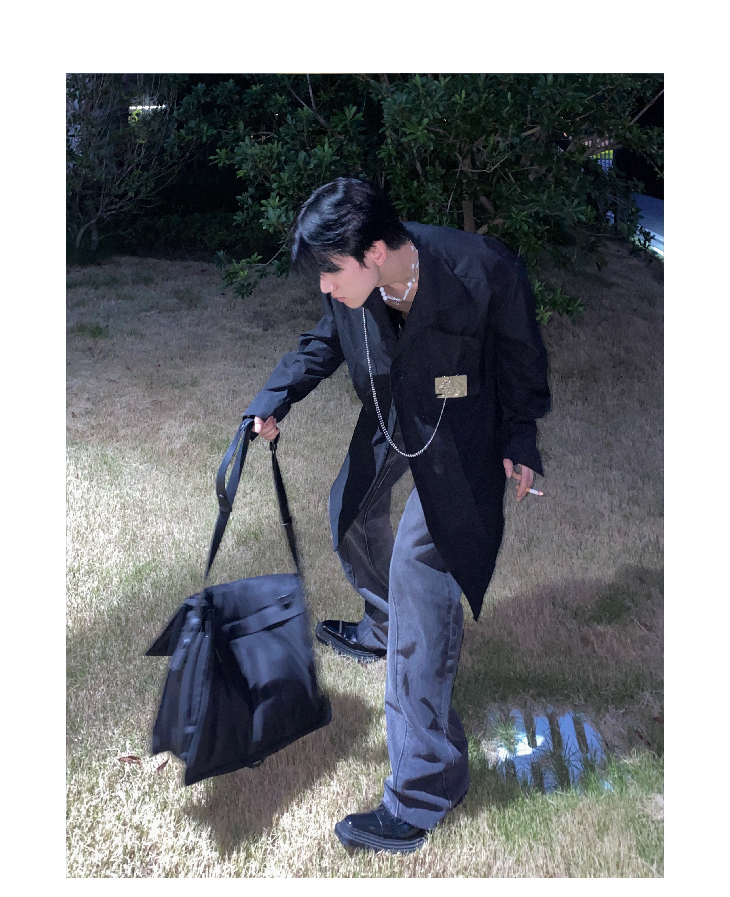 Men's Fashionable Long Sleeve White Shirt-IYAMIUIO