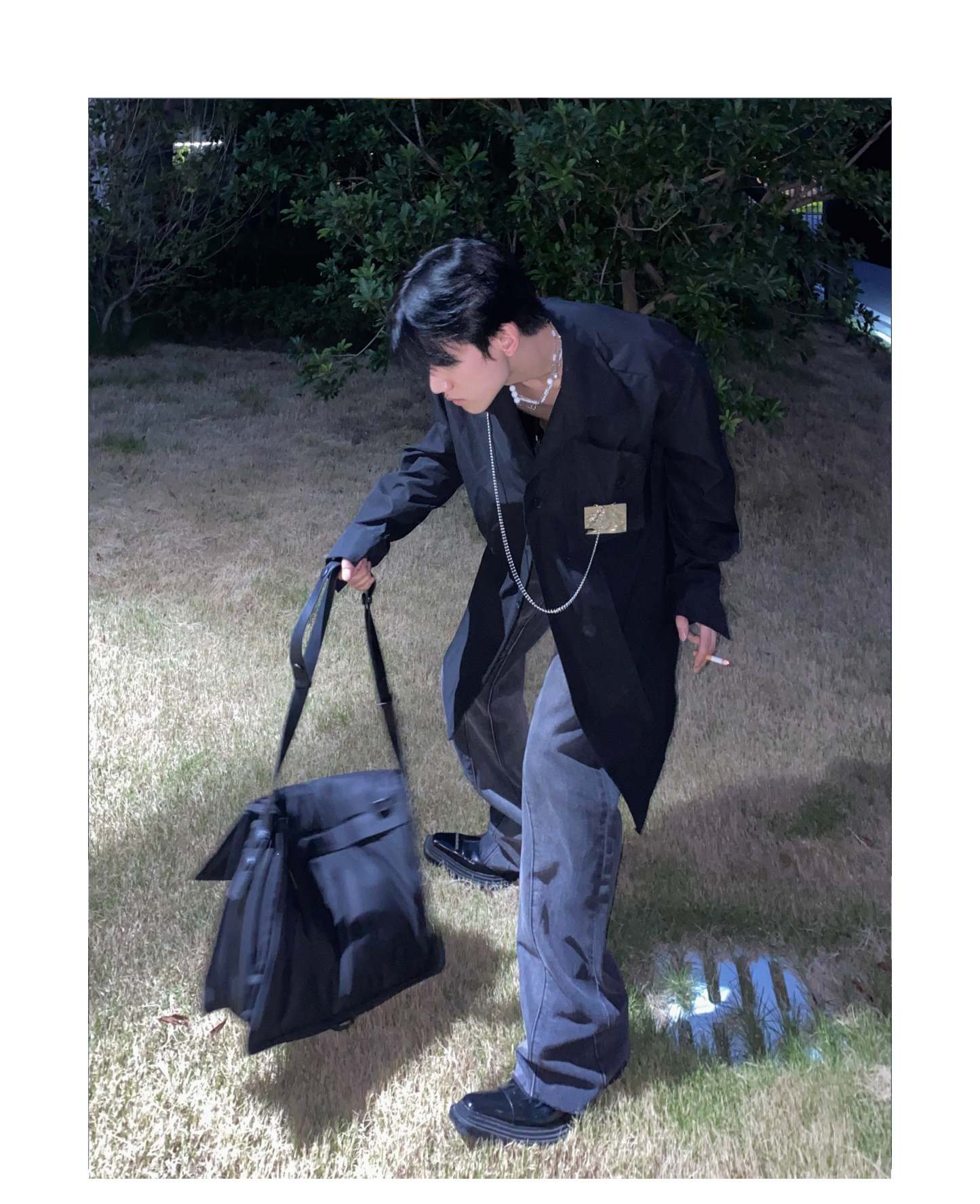 Men's Fashionable Long Sleeve White Shirt-IYAMIUIO