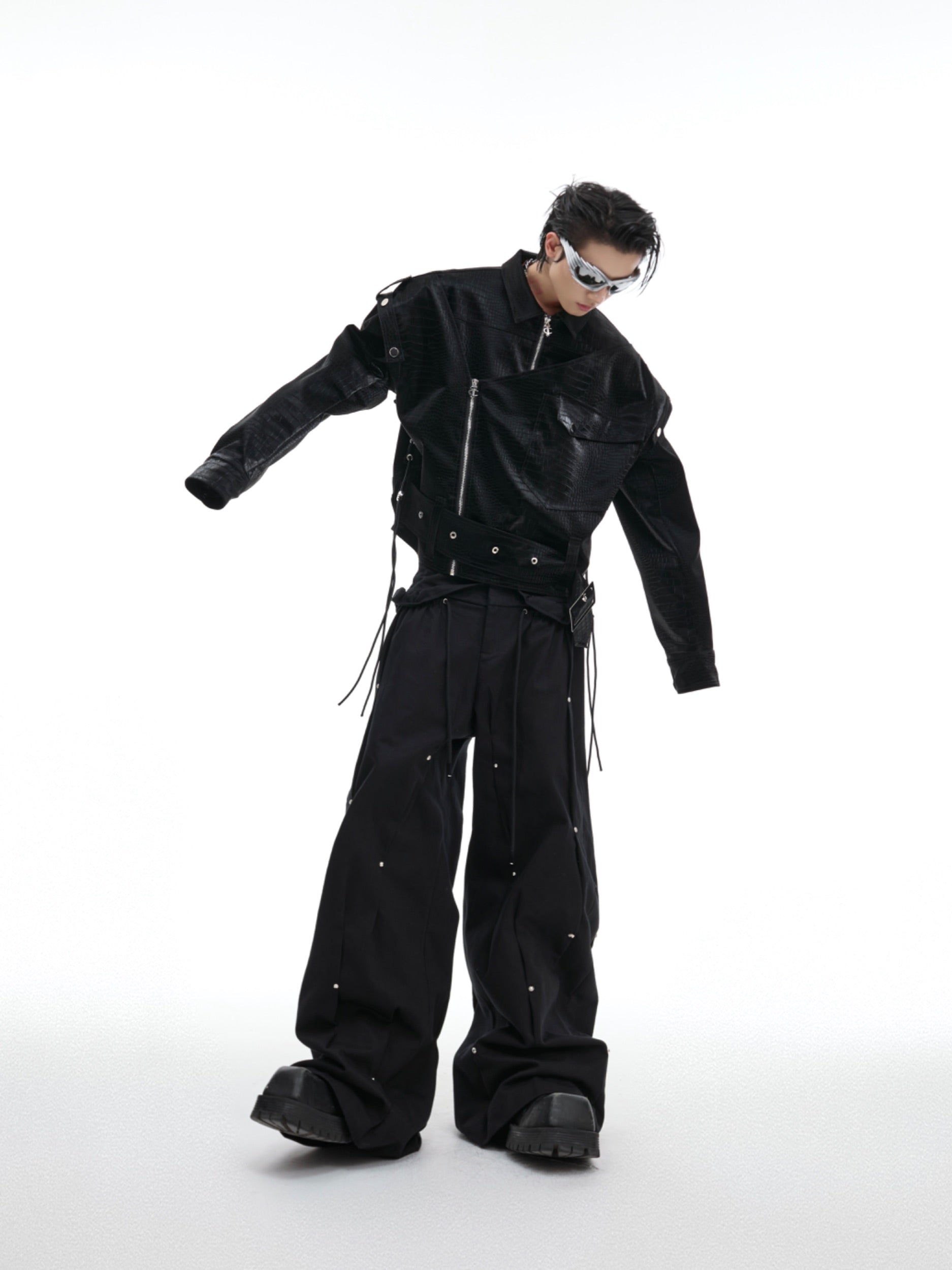 【24s Sep.】Shiny Croc-Print PU Leather Jacket-IYAMIUIO